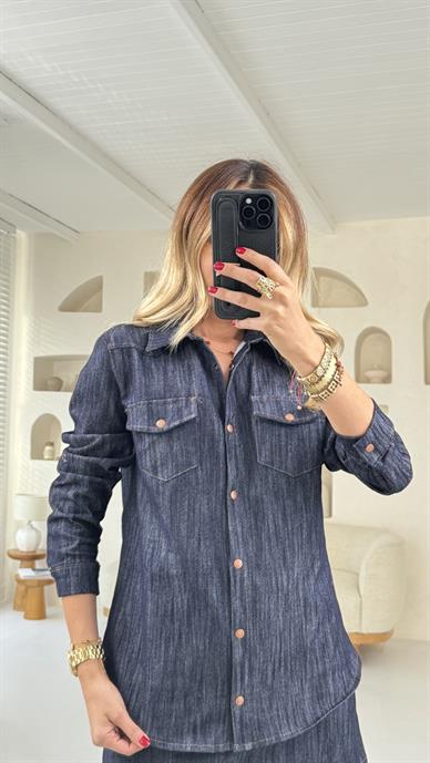 Metal Çıtçıtlı Likralı Denim Gömlek