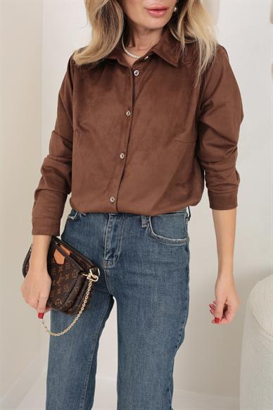 Metal Düğmeli Kahve Nubuk Gömlek