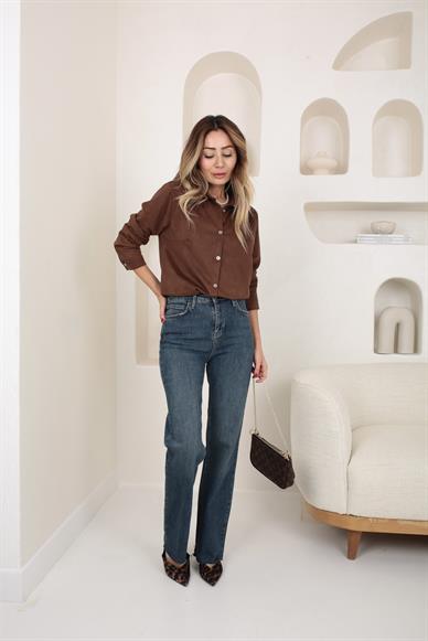 Metal Düğmeli Kahve Nubuk Gömlek