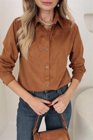 Metal Düğmeli Taba Nubuk Gömlek