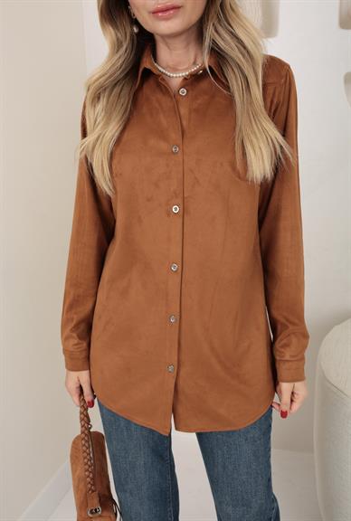 Metal Düğmeli Taba Nubuk Gömlek