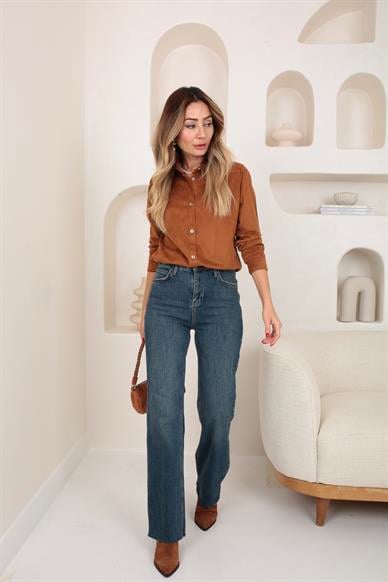 Metal Düğmeli Taba Nubuk Gömlek