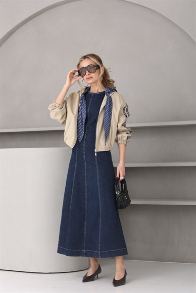 Midi Boy Kolsuz Denim Elbise