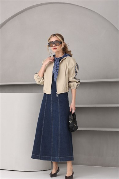 Midi Boy Kolsuz Denim Elbise