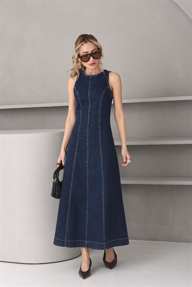 Midi Boy Kolsuz Denim Elbise