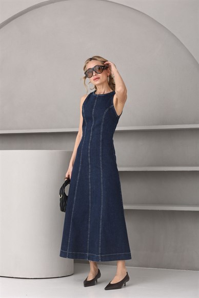 Midi Boy Kolsuz Denim Elbise