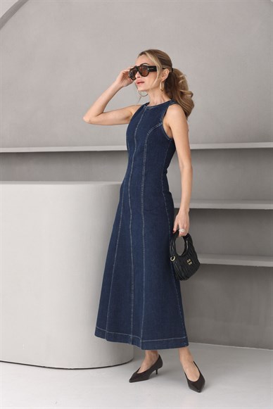 Midi Boy Kolsuz Denim Elbise