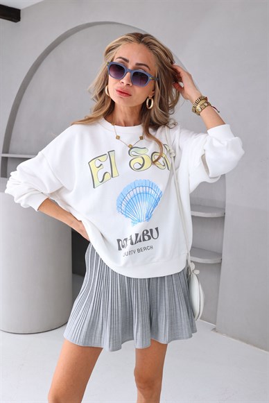 Midye Baskılı Üç İplik Sweatshirt
