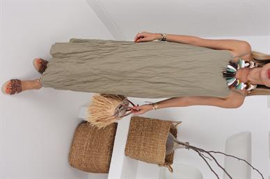 Mint Askılı Keten Kraşlı Elbise