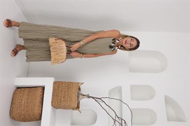 Mint Askılı Keten Kraşlı Elbise