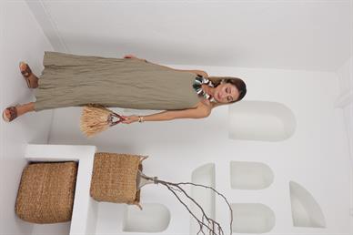 Mint Askılı Keten Kraşlı Elbise