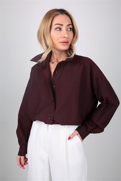 Mürdüm Oversize Yanı Yırtmaçlı Gömlek