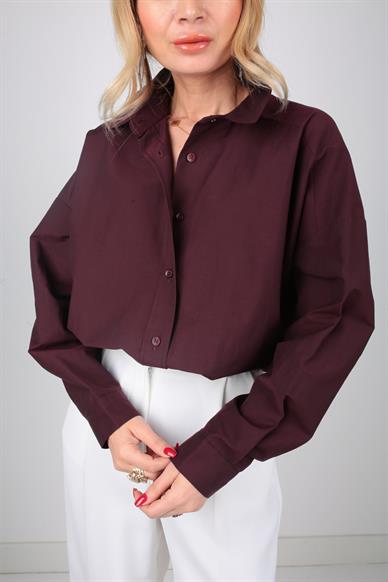 Mürdüm Oversize Yanı Yırtmaçlı Gömlek