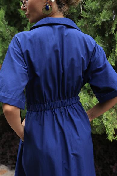 Nakış İşil Boydan Metal Fermuarlı Lacivert Elbise