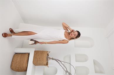 Naturel Askılı Keten Elbise