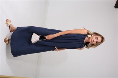 Omuzdan Bağlı Lacivert Tensel Elbise