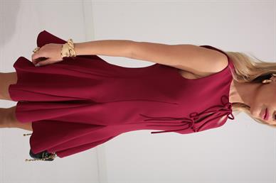 Önden Bağlamalı Bordo Kloş Elbise