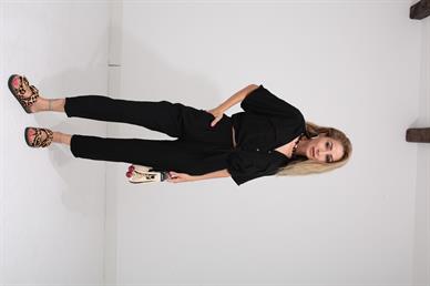 Önden Bağlamalı Sİyah Gömlek Takım