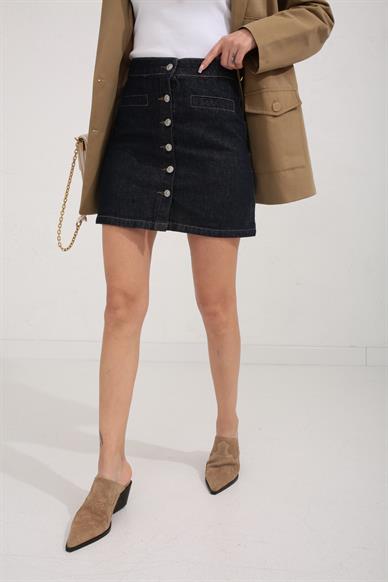 Önden Düğmeli Mini Denim Etek