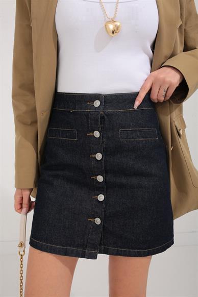 Önden Düğmeli Mini Denim Etek