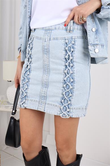 Önü Biyeli Buz Mavi Kot Etek