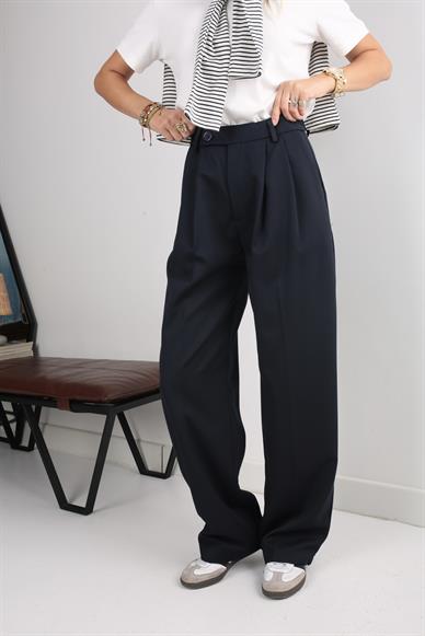Önü Çift Pileli Lacivert Pantolon