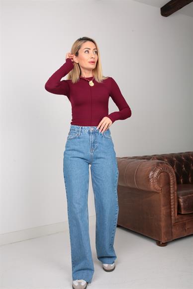 Önü Dikişli Bordo Dar Bady Bluz