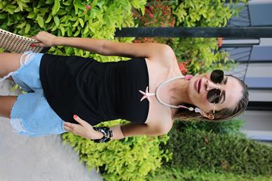 Önü Drapeli Asimetrik Siyah Bluz