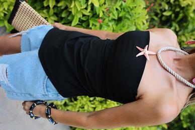 Önü Drapeli Asimetrik Siyah Bluz