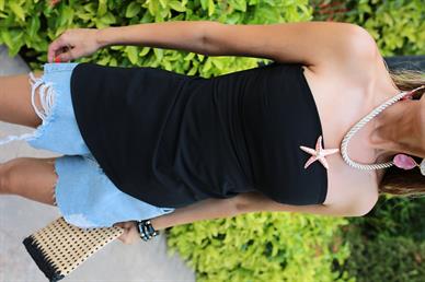 Önü Drapeli Asimetrik Siyah Bluz