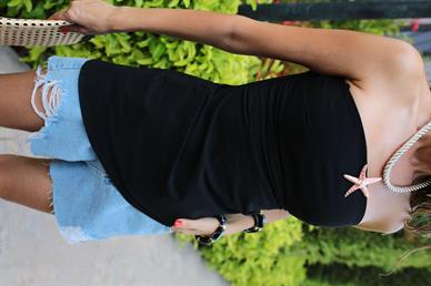 Önü Drapeli Asimetrik Siyah Bluz