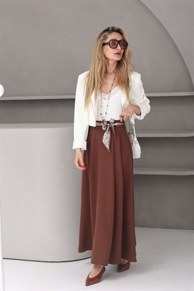 Önü Fermuarlı Ekru Crop Ceket