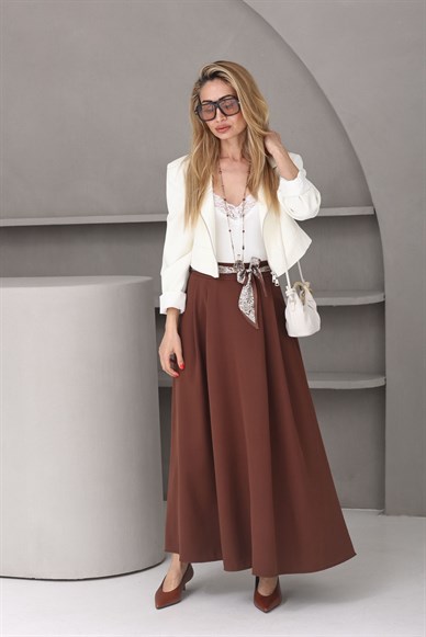 Önü Fermuarlı Ekru Crop Ceket