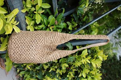 Örgü Askılı Astarlı Hasır Çanta