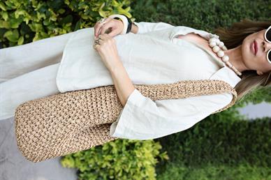 Örgü Askılı Astarlı Hasır Çanta