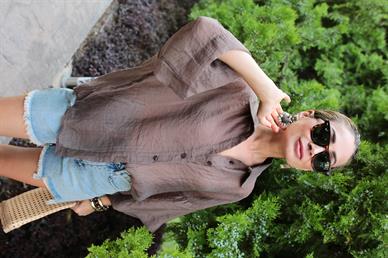 Oversize Kahve İpeksi Gömlek