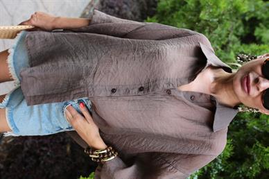 Oversize Kahve İpeksi Gömlek