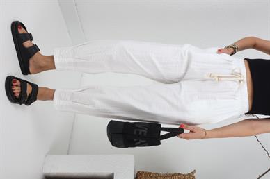 Paça Pilili Halat Kemer Beyaz Pantolon