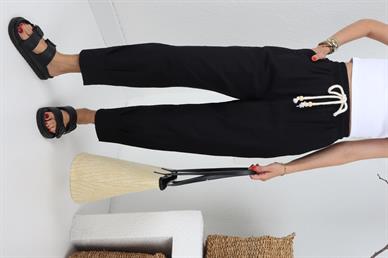 Paça Pilili Halat Kemer Siyah Pantolon