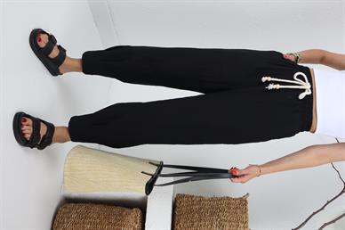 Paça Pilili Halat Kemer Siyah Pantolon