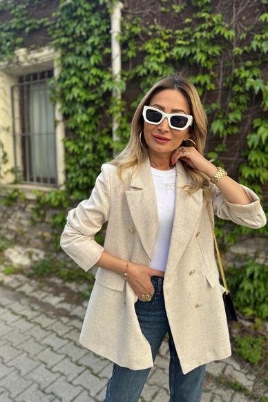Pamuk Keten Taş Kruvaze Blazer Ceket