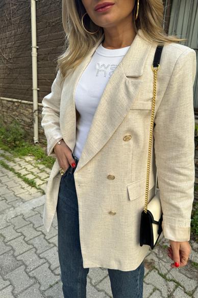 Pamuk Keten Taş Kruvaze Blazer Ceket
