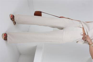 Pantolonlu Kolsuz Naturel Keten Takım