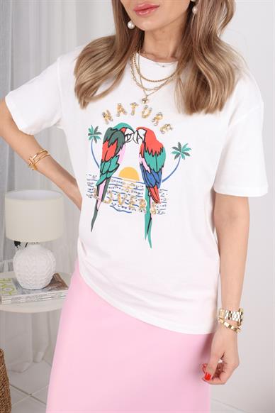 Papapğan Baskılı Taş İşli Tshirt