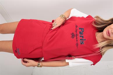 Paris Nakışlı Kırmızı  Şort Etekli Spor Takım