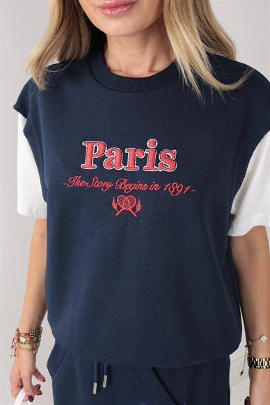 Paris Nakışlı Lacivert Şort Etekli Spor Takım