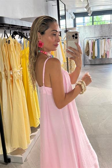 Pembe Askısı Ayarlı Boydan Elbise