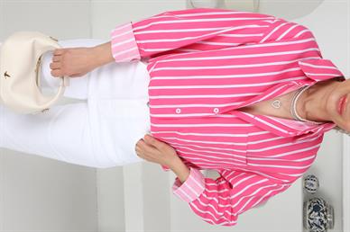 Pembe Çizgili Oversize Gömlek