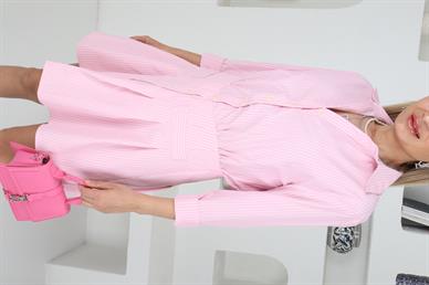 Pembe Çizgili Poplin Elbise