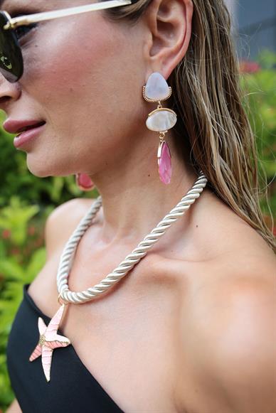 Pembe Desenli Akrilik Küpe